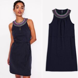 BOGO! NWT Boden Eleni Jersey Knit Embroidered Mini Dress Navy Blue Size 4